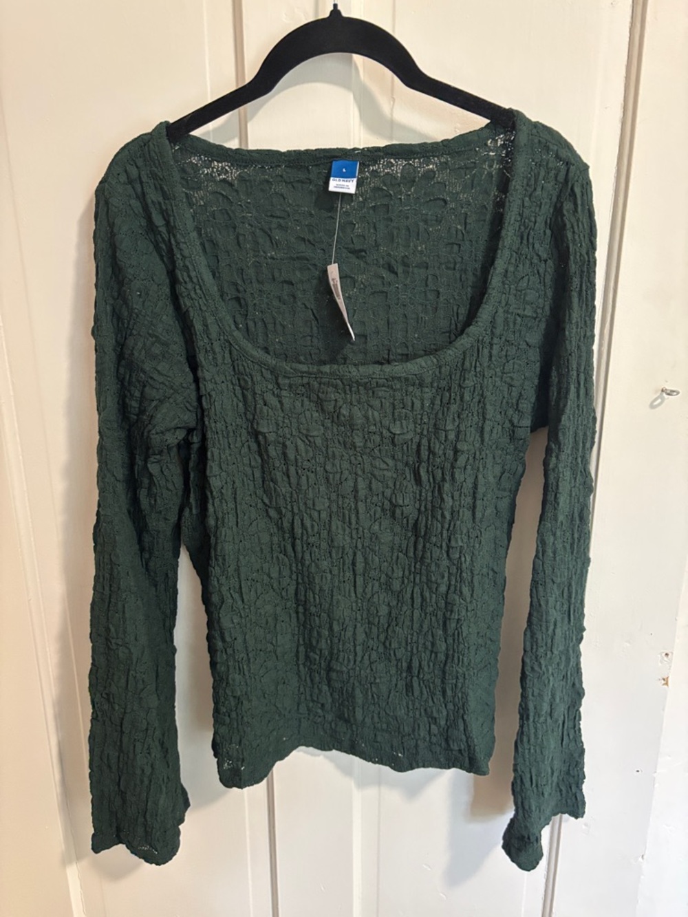 Old Navy Dark Green Textured Long Sleeve Scoop Neck Top